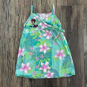 Vtg Disney Store Minnie Mouse Tropical Hawaiian Cotton Dress 4T Green Pink Y2K